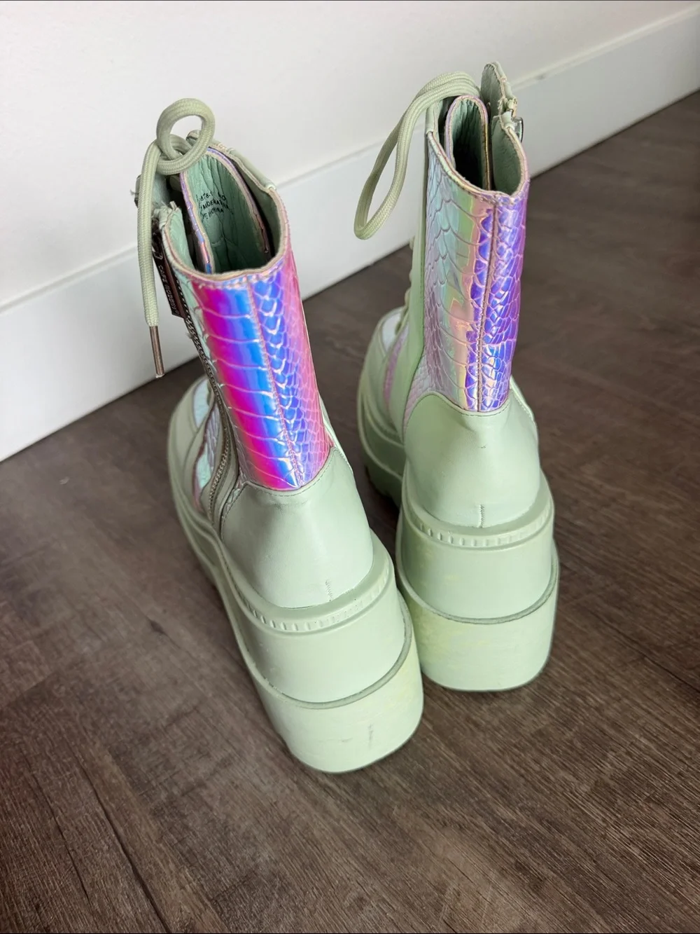 Cape Robbin Mint Green Platform Combat Boots with Iridescent Panels
